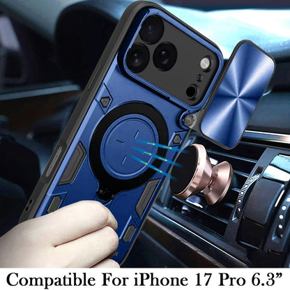 For Apple iPhone 17 Pro (6.3") Hybrid Magnetic 360° Ring Kickstand, MagSafe Compatible, Durable Full Camera Lens Protection Case Cover Red