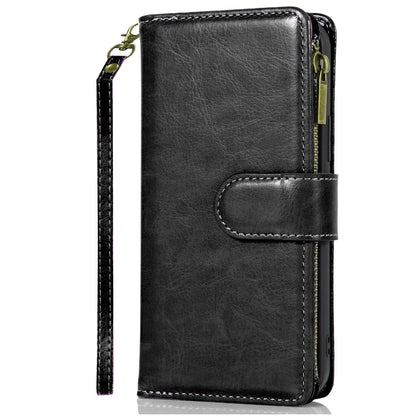 For Apple iPhone 17E /16E Leather Wallet Case with Zipper, 9 Card Slots, Cash Pocket, Stand & Strap, Clutch Pouch Design Case Cover Black