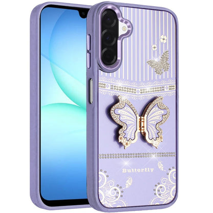 Phone Case for Samsung Galaxy A17 5G Glitter Bling Butterfly Stand Metallic Edge Hybrid Shockproof Grip Durable Camera Protection Stylish Design Cover