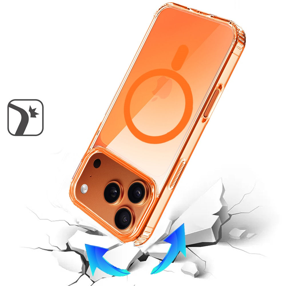 For Apple iPhone 17 Pro Max (6.9") Classic Hybrid True Transparent Shockproof Back Magnetic Case Compatible with MagSafe Case Cover Cosmic Orange