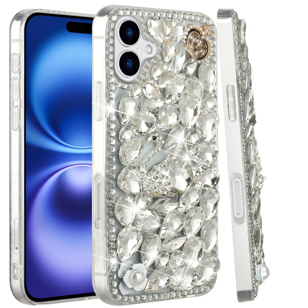 For Apple iPhone 17 (6.3") Bling Crystal 3D Full Diamonds Luxury Sparkle Rhinestone Hybrid Protective Case Cover