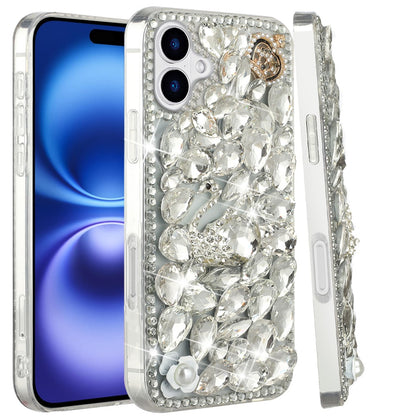 For Apple iPhone 17 (6.3") Bling Crystal 3D Full Diamonds Luxury Sparkle Rhinestone Hybrid Protective Case Cover