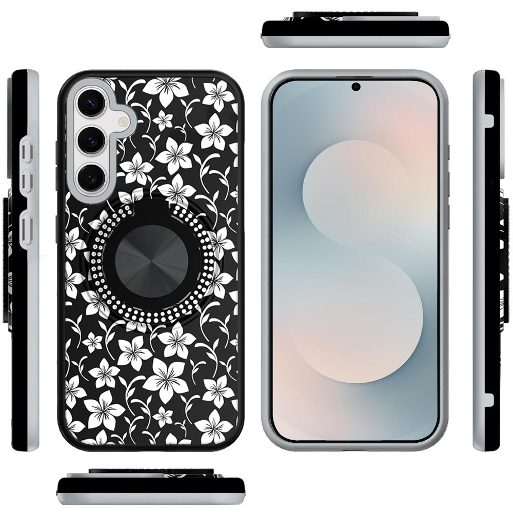 For Samsung Galaxy S26 Pattern Design Hybrid with Invisible Ring Stand & Magnetic Back, Shockproof Protective Grip Case Cover