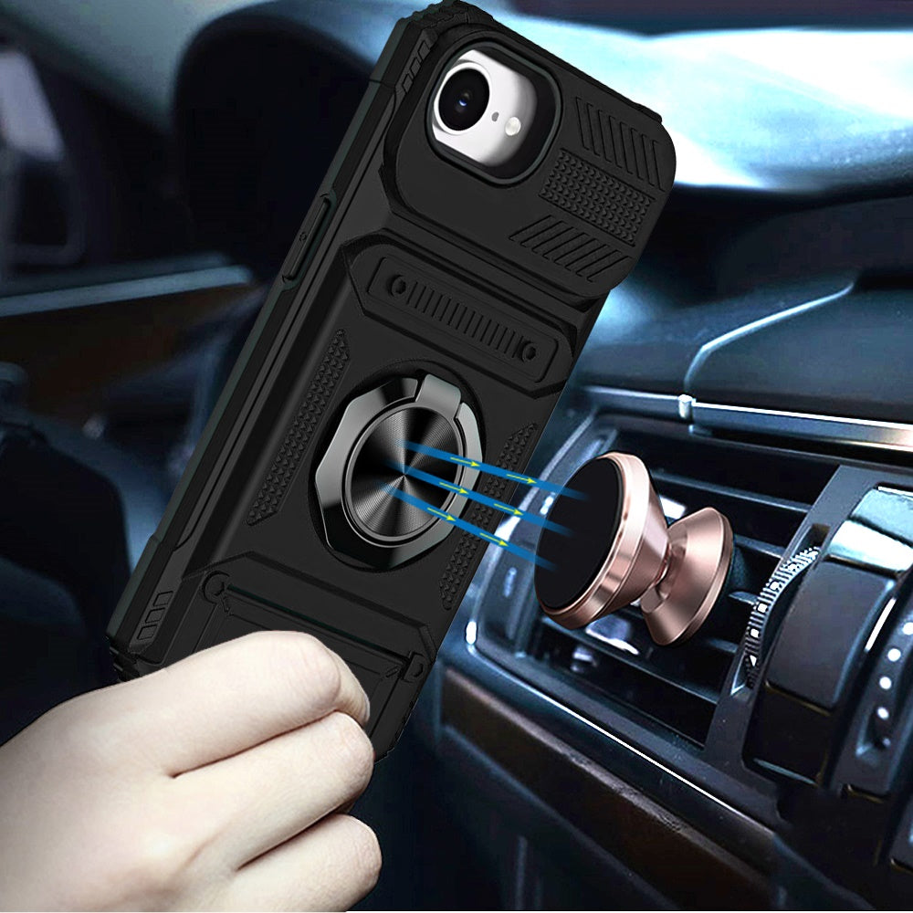 For Samsung Galaxy S26 Ultra 2X Card Slot Metal Ring Stand Hybrid Shockproof Heavy Duty Drop Protection Multi Functional Design Case Cover