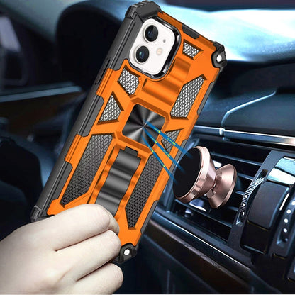 For Apple iPhone 11 Hybrid Shockproof [Military Grade] Rugged Protective with Magnetic Car Mount & Invisible Stand Case Cover Cosmic Orange