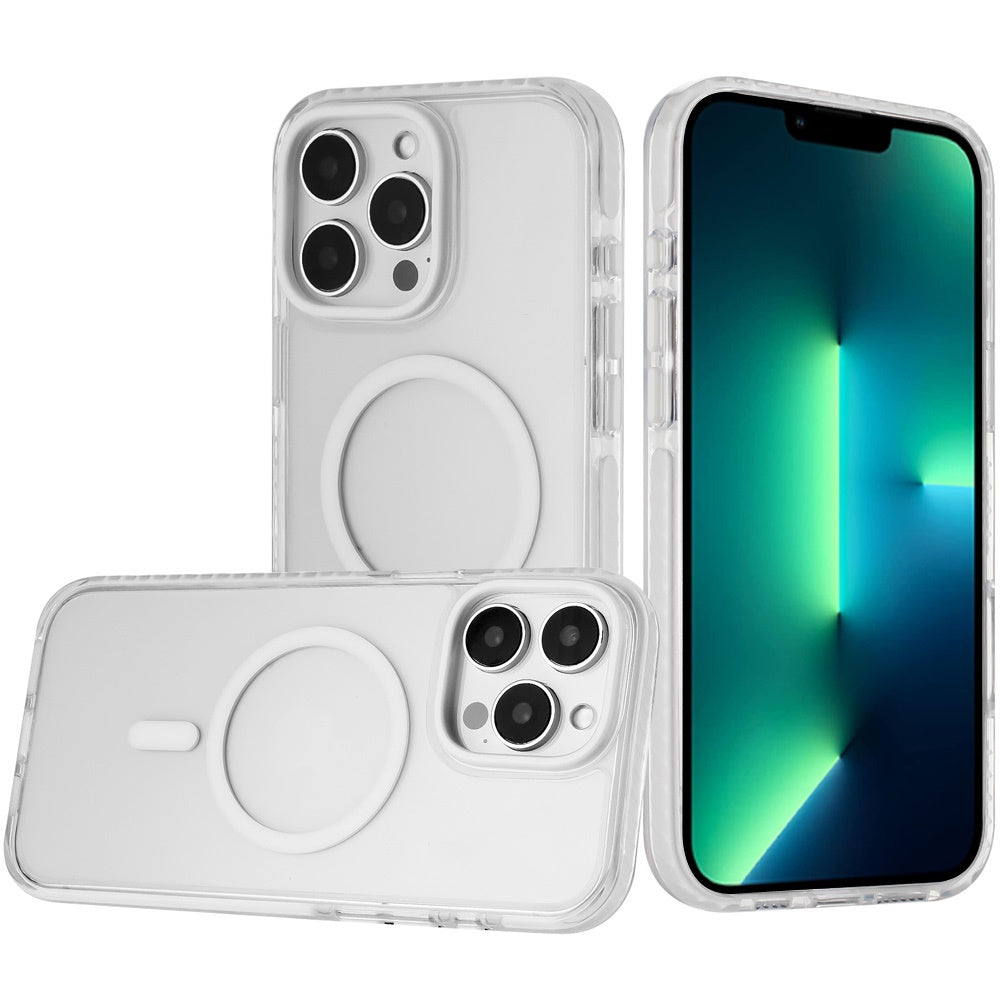 For iPhone 16 Pro Max Transparent Hybrid with Color-Matched Magnetic Circle, Rubber TPU Frame Hard PC Shockproof Case Cover