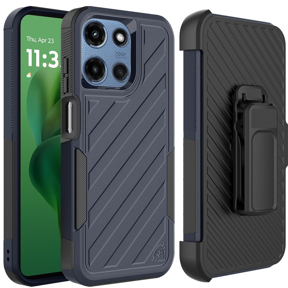 For Motorola Moto G Stylus 5G 2025 Rugged 2in1 Armor Combo Belt Clip Holster, Non-Slip Tough Hybrid lined Shockproof Case Case Cover Blue