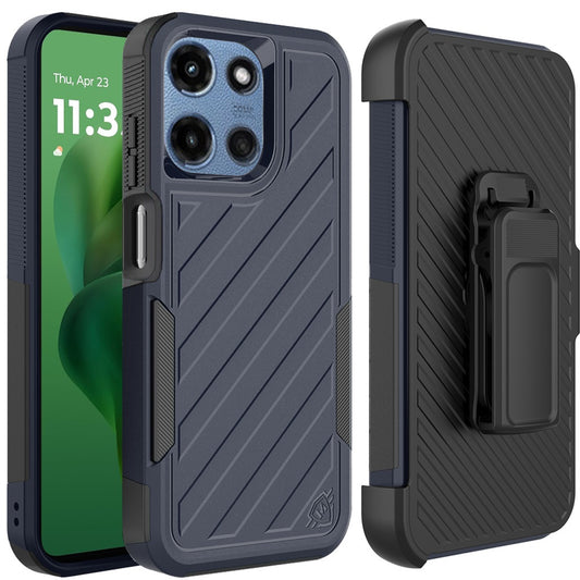 For Motorola Moto G Stylus 5G 2025 Rugged 2in1 Armor Combo Belt Clip Holster, Non-Slip Tough Hybrid lined Shockproof Case Case Cover Blue