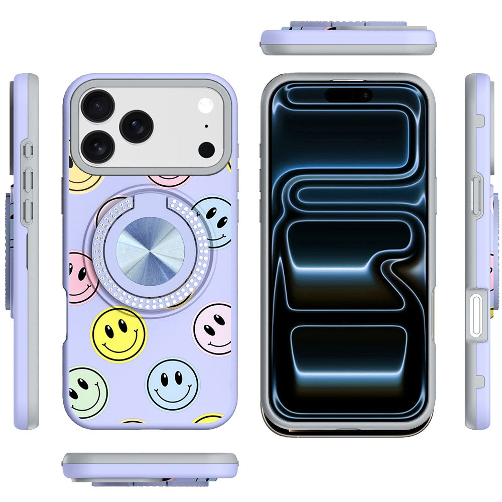 For Apple iPhone 17 Pro Max Pattern Design Hybrid with Invisible Ring Stand & Magnetic Back, Shockproof Protective Grip Case Cover