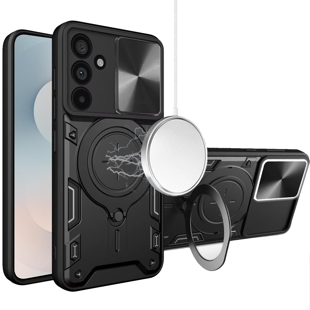 For Samsung Galaxy S25 FE /S25 Fan Edition Hybrid Magnetic 360° Ring Kickstand, MagSafe Compatible, Durable Full Camera Lens Protection Case Cover