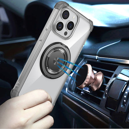 For Samsung Galaxy S22 Ultra Shield Magnetic [Compatible with Magsafe] with 360° Rotatable Ring Holder Invisible Stand Transparent Case Cover Black