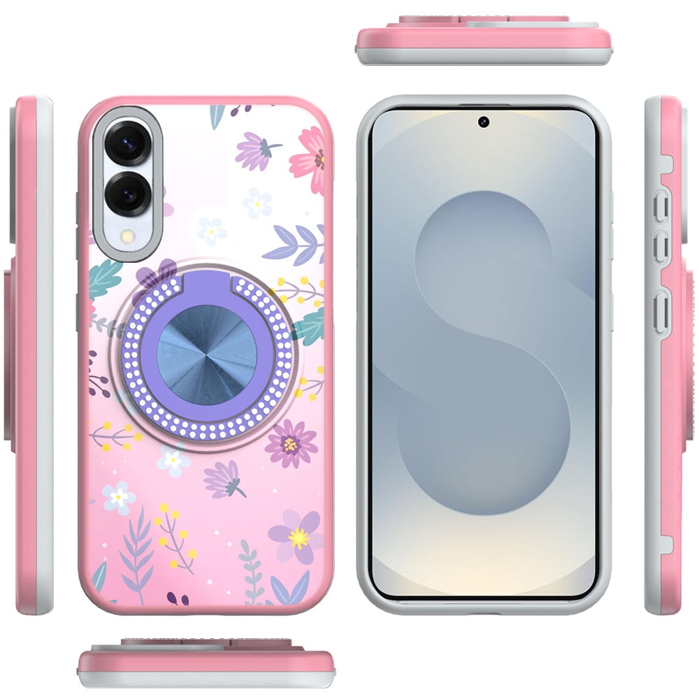 For Samsung Galaxy S25 EDGE Pattern Design Hybrid with Invisible Ring Stand & Magnetic Back, Shockproof Protective Grip Case Cover