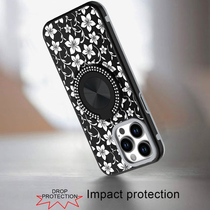 For Apple iPhone 12 /12 Pro Pattern Design Hybrid with Invisible Ring Stand & Magnetic Back, Shockproof Protective Grip Case Cover