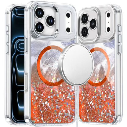 For Apple iPhone 17 Pro (6.3") Epoxy Glitter Shimmer Fashion Case with Magnetic Magsafe Compatible Hybrid Sparkling Slim Protective Case Cover Cosmic Orange