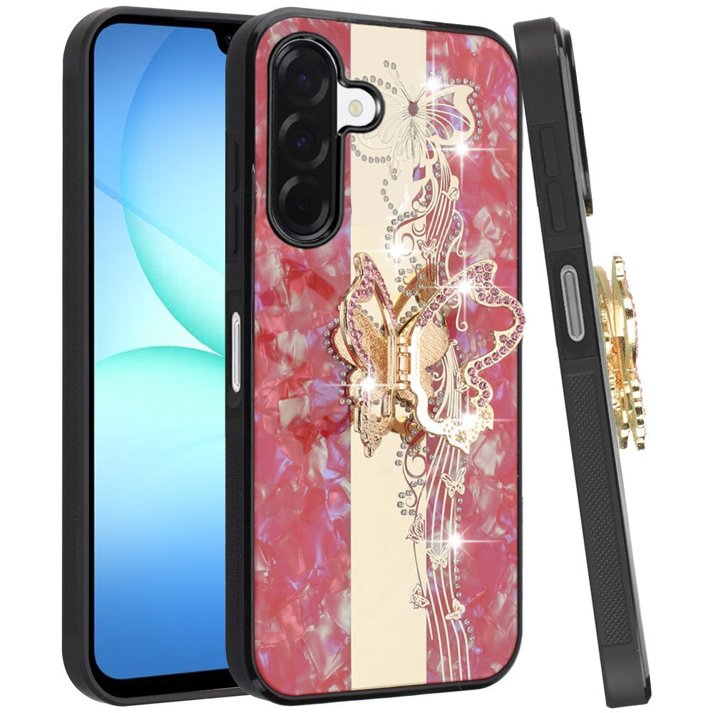For Samsung Galaxy A17 5G Diamonds 3D Butterfly Bling Sparkly Glitter Ornaments Engraving Hybrid with Stand Fashion Case Cover