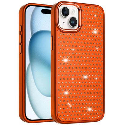 Phone Case for iPhone 15 (6.1") Luxury Diamond Bling Sparkle Chrome Metallic Edge Shockproof Durable Protective Stylish Premium Hybrid Design Cover Cosmic Orange