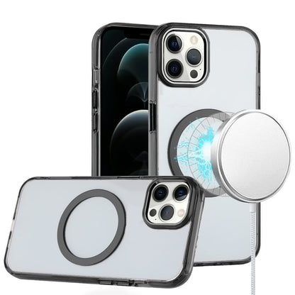 For Apple iPhone 12 Pro Max Transparent Back Hybrid Case - Magnetic Circle, Color Frame, Metal Buttons, MagSafe Compatible Case Cover