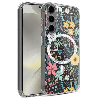 For Samsung Galaxy S25 /S24 Hybrid Flower Design Stylish Fashion Case, MagSafe Compatible, Thick Shockproof Hard PC Case Cover