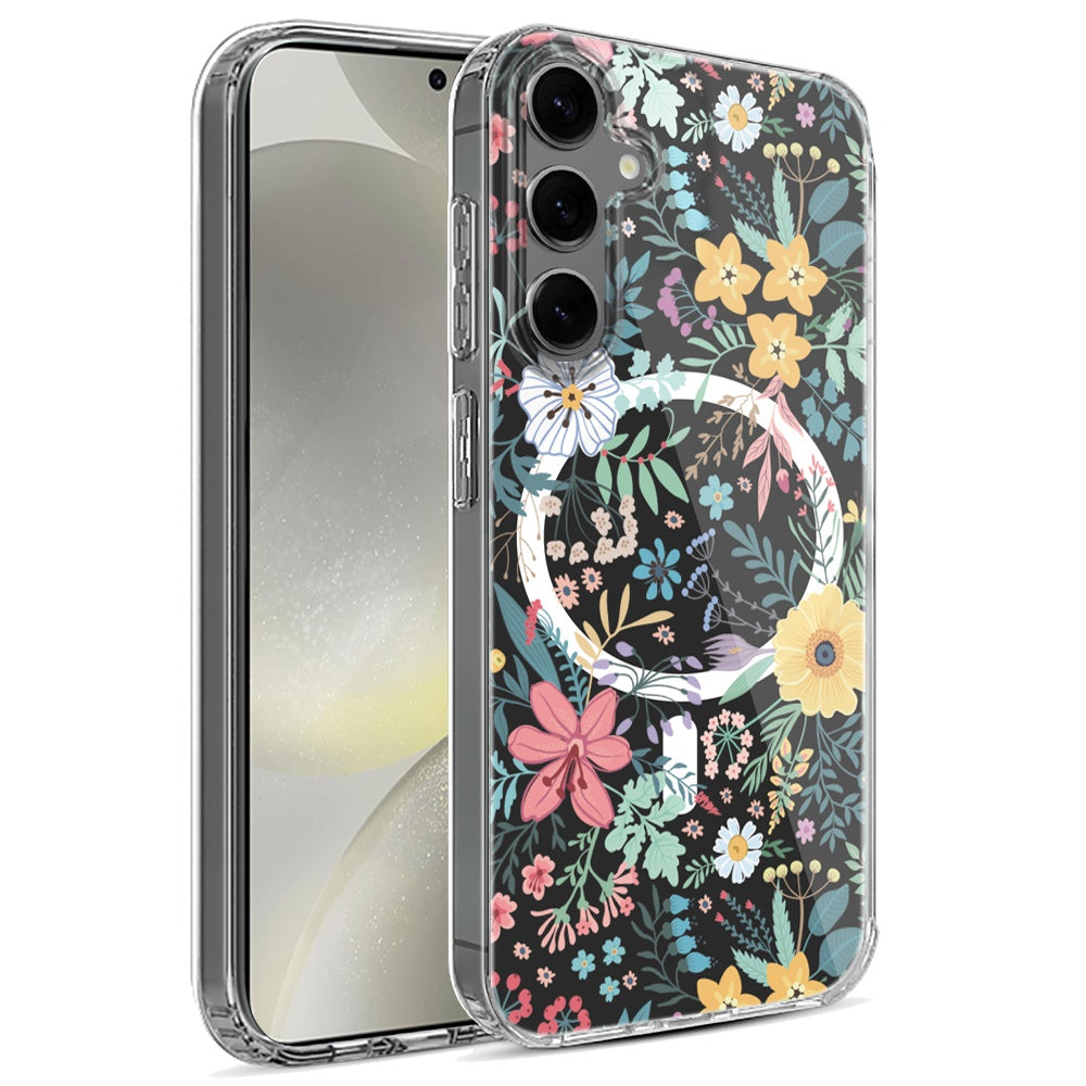 For Samsung Galaxy S25+ /S25 Plus /S24+ Plus Hybrid Flower Design Stylish Fashion Case, MagSafe Compatible, Thick Shockproof Hard PC Case Cover