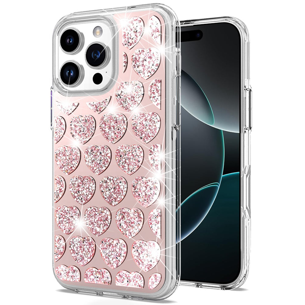 For Apple iPhone 16 Pro (6.3") Sparkly 3D Design Diamond Shockproof Protective Bling Rhinestone Hybrid Skin PC + TPU Case Cover