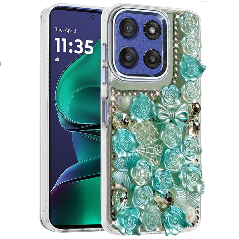For Motorola Moto G Stylus 5G 2026 /2025 Muti-Color Floral Fashion Bling Crystal 3D Full Diamonds Stones Sparkle Rhinestone Glitter Hybrid Case Cover