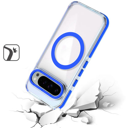 For Google Pixel 9 Pro XL (6.8") Transparent back with Colorful Frame Strong Magnetic Circle [Compatible with Magsafe] Shockproof Case Cover