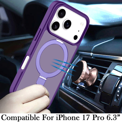 For Apple iPhone 17 Pro Max (6.9") Magnetic Circle Back with Ring Stand Full Rotation Matte Hybrid Shockproof Case Cover
