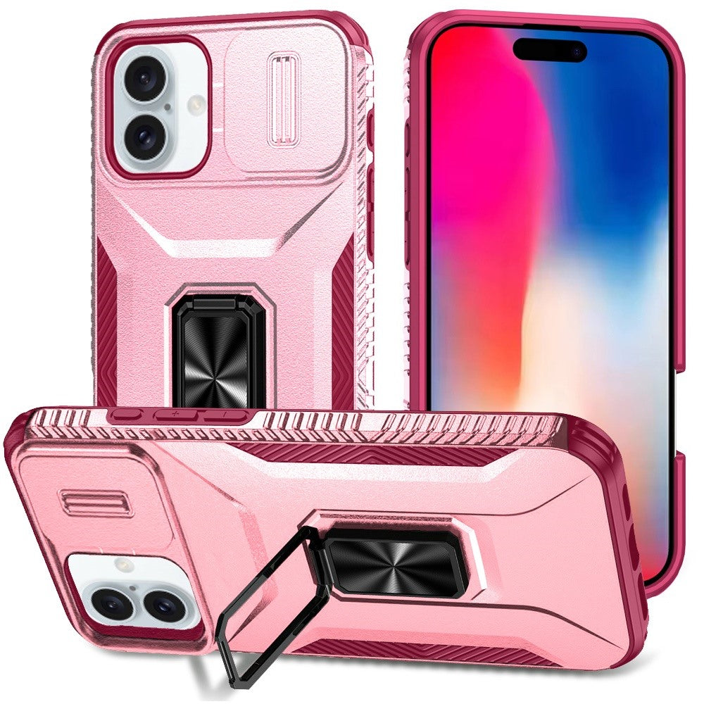 For Apple iPhone 16 Pro Max (6.9") Camera Cover Phone Case with Magnetic Rotation Ring Stand [Military Grade] Hybrid Hard Shockproof Case Cover