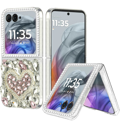 For Motorola Razr+ PLUS (2025 /2024) Bling Crystal 3D Full Diamonds Luxury Sparkle Rhinestone Hybrid Protective Case Cover