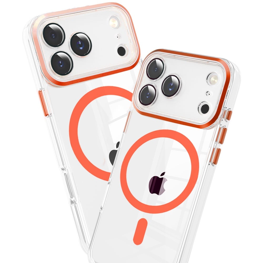 Phone Case for Apple iPhone 17 Pro Max (6.9") Clear Transparent Magnetic Circle Slim TPU Shockproof Durable Anti Scratch Grip Hybrid Design Cover Cosmic Orange