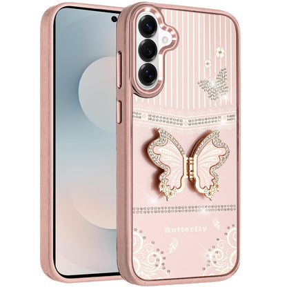 For Samsung Galaxy S26+ / S26 Plus Glitter 3D Butterfly Design Bling Metallic Edge Hybrid Stand Drop Protection TPU Shockproof Case Cover