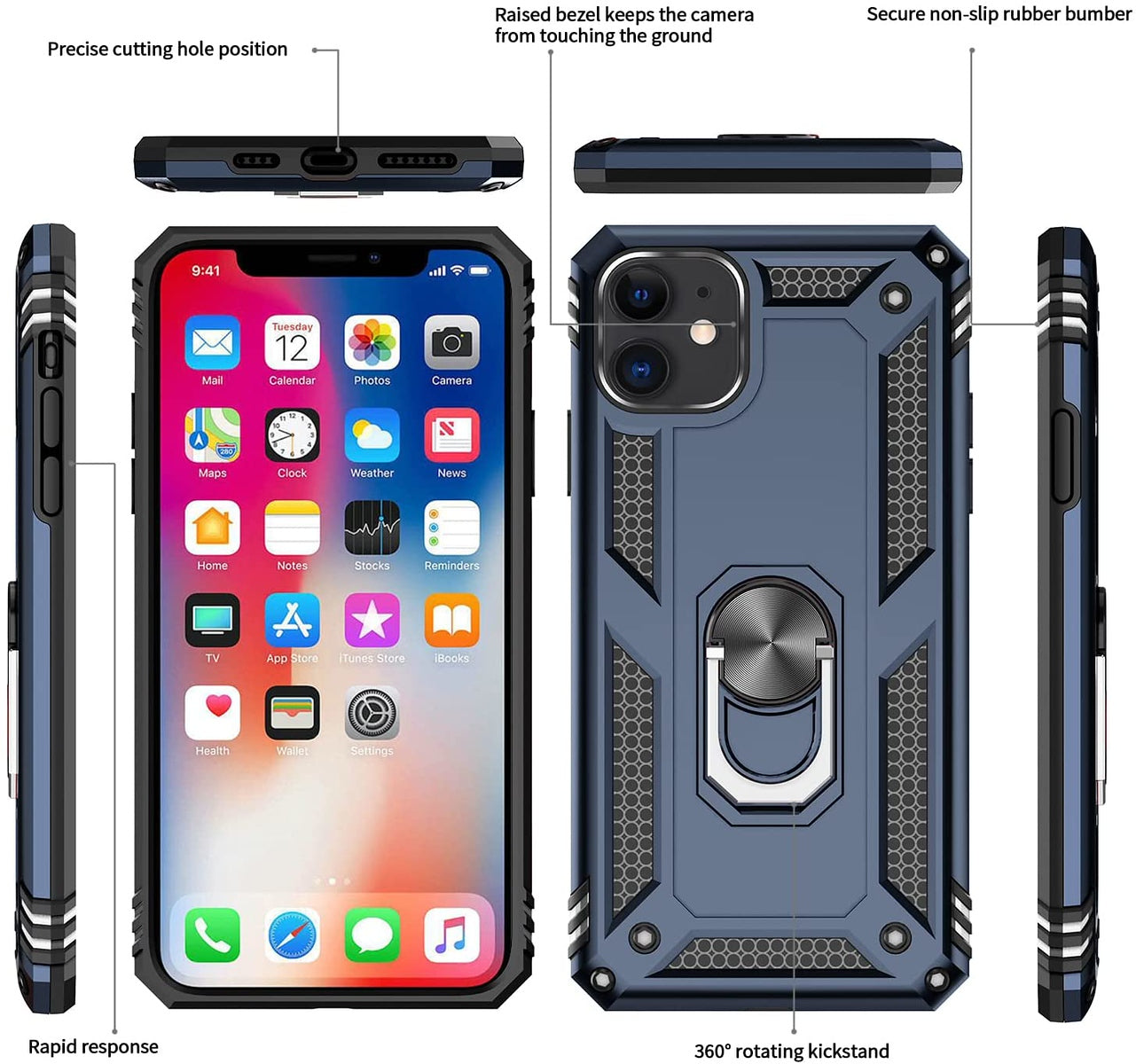 For Motorola Razr+ 2025, Motorola Razr+ Plus (2025) Shockproof Hybrid Dual Layer PC + TPU with Metal Ring Kickstand Heavy Duty Armor Shell Case Cover Blue