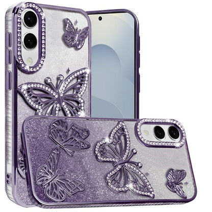For Samsung Galaxy S25 EDGE Luxury Butterfly Sparkle Glitter Diamond Crystal Rhinestone Shimmer Bling Plating Thick TPU Hard PC Case Cover