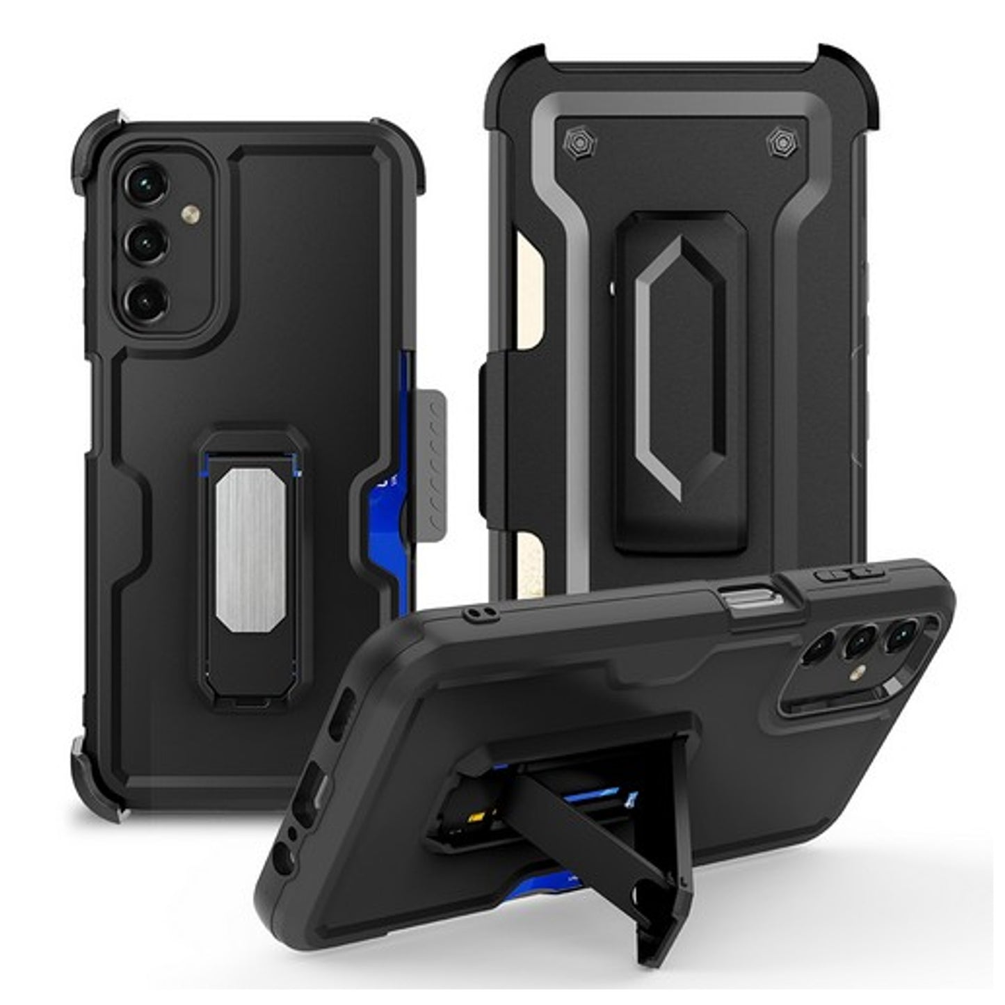 For Samsung Galaxy A16 Hybrid Wallet Case with Invisible ID Card Slot, Kickstand, Holster Belt Clip, Heavy-Duty Protection Case Cover
