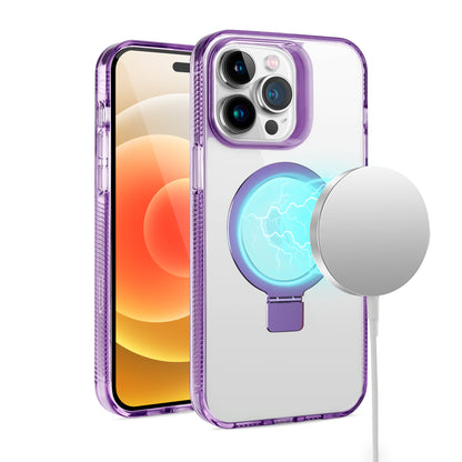 For Apple iPhone 17E /16E Transparent Magnetic Ring Circle Stand with MagSafe Compatible Hybrid Dotted Edged Hard PC Shockproof Case Cover Light Purple