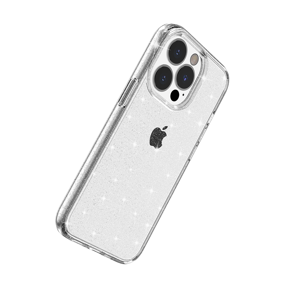 For iPhone 15 Plus (6.7") Transparent Glitter Shiny Sparkle Bling TPU Rubber Hard Back Hybrid Frame Shockproof Case Cover Clear