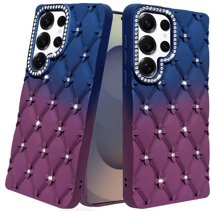 For Samsung Galaxy S26 Ultra Fashion Flower Design Sparkle Glitter Shimmer Rhinestone Bling Floral Accents, Leather Texture TPU Case Cover