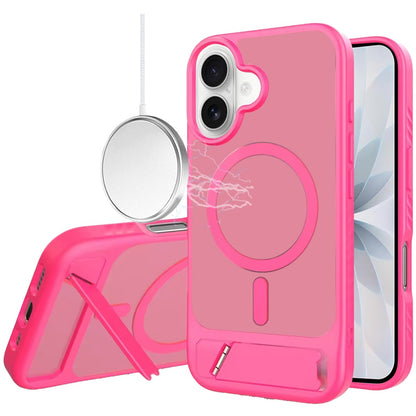 For Apple iPhone 17 (6.3") Matte Magnetic Circle Back TPU Hybrid Drop Protection with Metal Kickstand Shockproof Design Case Cover Hotpink