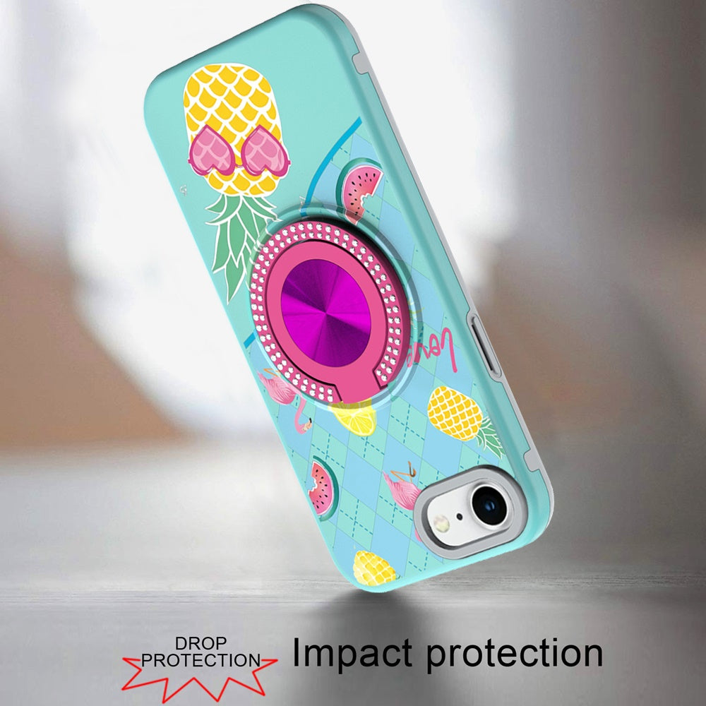 For Apple iPhone 17 Pro Pattern Design Hybrid with Invisible Ring Stand & Magnetic Back, Shockproof Protective Grip Case Cover