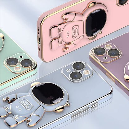 For Apple iPhone 15 Pro (6.1") Astronaut Hidden Stand Holder Plating Hybrid Electroplated Bumper Shockproof Armor  Phone Case Cover