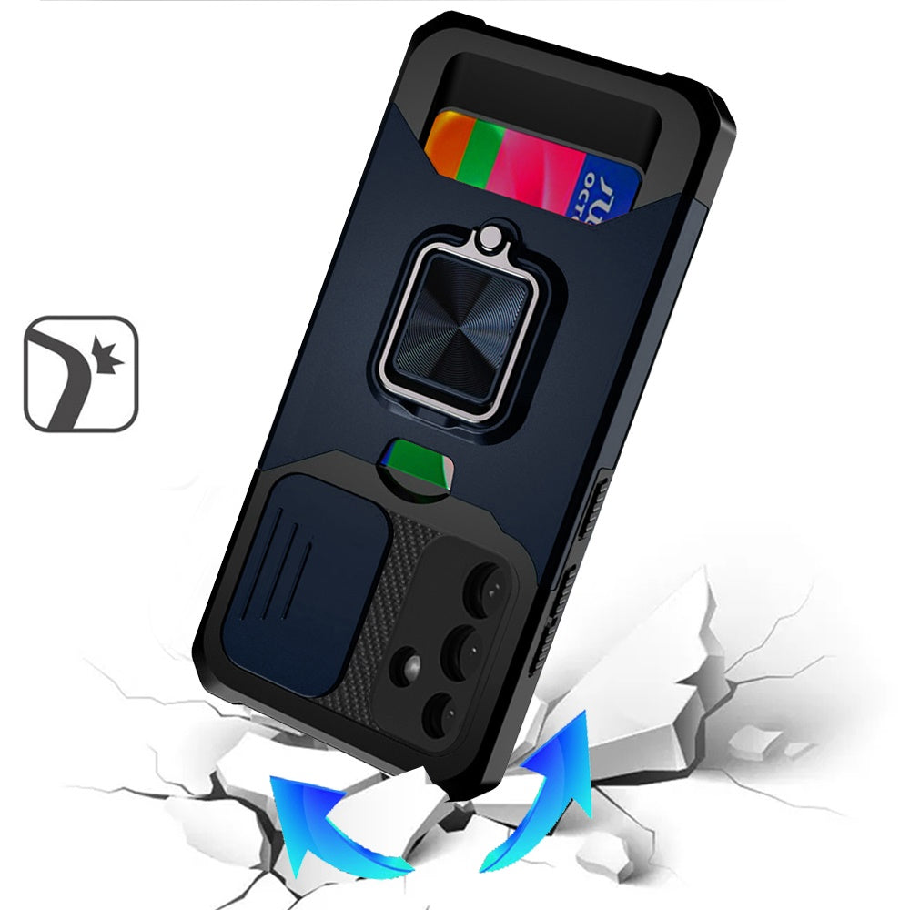 For Samsung Galaxy A26 Wallet Case with Ring Stand & Slide Camera Cover Back Credit Card Slot Holder, Military Grade Case Cover