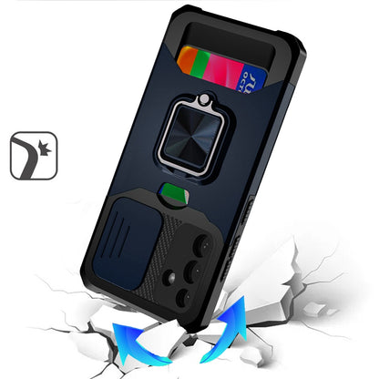 For Samsung Galaxy A26 Wallet Case with Ring Stand & Slide Camera Cover Back Credit Card Slot Holder, Military Grade Case Cover