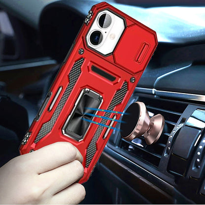 For Apple iPhone 17 (6.3") Tough Hybrid Case with Movable Camera Window & Metal Ring Stand Shockproof Case Cover