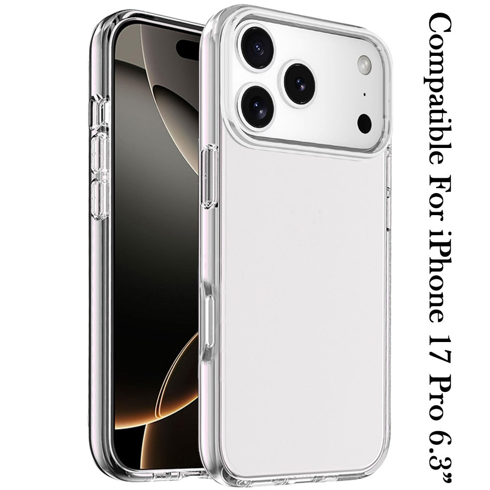 For Apple iPhone 17 Pro Transparent Shock Absorption PC + TPU Rubber Gel Thick 3mm Hybrid Silicone Slim Fit Back Case Cover