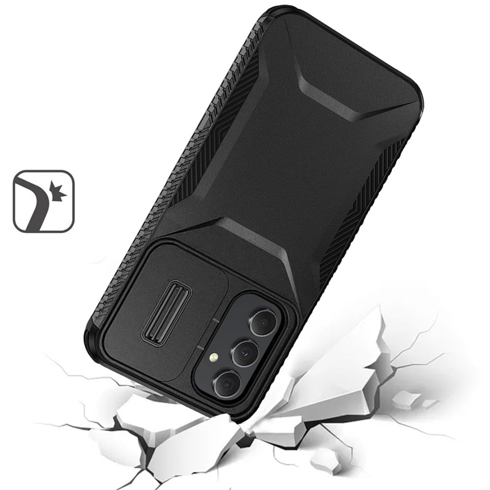 For Samsung Galaxy A15 5G Slim Fit Shockproof Hybrid with Slide Camera Window Covering, Rugged Tpu Silicone Hard PC Bumper Case Cover