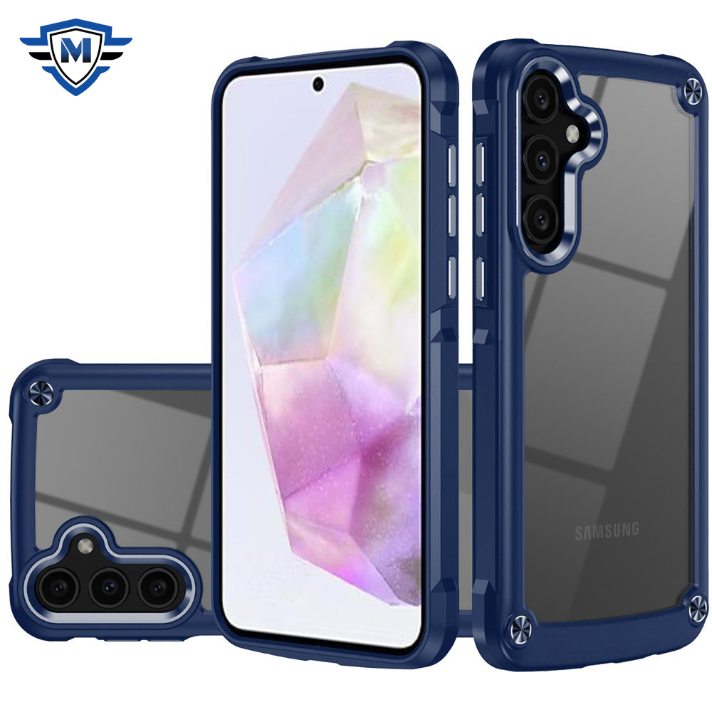 For Samsung Galaxy A36 Ultimate Hybrid Transparent Rubber with Metal Buttons & Camera Edges, Hard TPU Frame Corner Bumper Case Cover