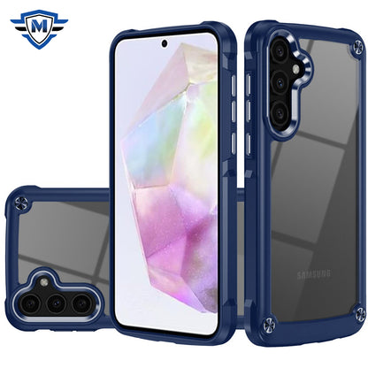 For Samsung Galaxy A36 Ultimate Hybrid Transparent Rubber with Metal Buttons & Camera Edges, Hard TPU Frame Corner Bumper Case Cover