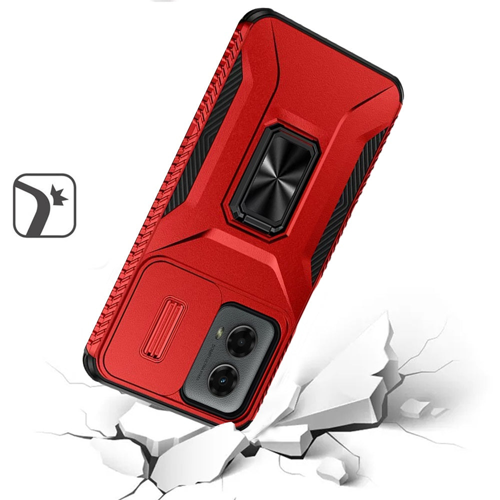 For Apple iPhone 15 Case, Camera Cover with Magnetic Rotation Ring Stand, Military Grade Hybrid Hard TPU Shockproof Case Cover Red