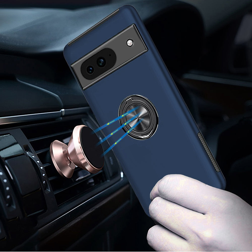 For Google Pixel 8A Hybrid 360 Degree Rotatable Metal Invisible Ring Stand Holder Fit Magnetic Car Mount Shockproof Case Cover