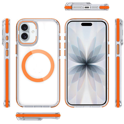 For Apple iPhone 17 (6.3") Hybrid Clear Back Case with Invisible Camera Bracket Stand, MagSafe Magnetic Circle, Shockproof Color Frame Case Cover Cosmic Orange